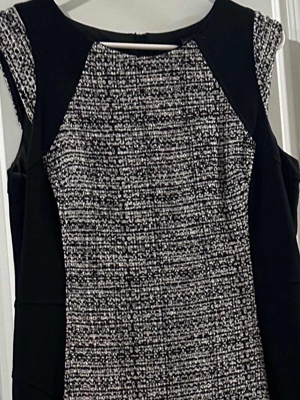 White House Black Market Black and Gray Tweed-Panel Sheath Dress